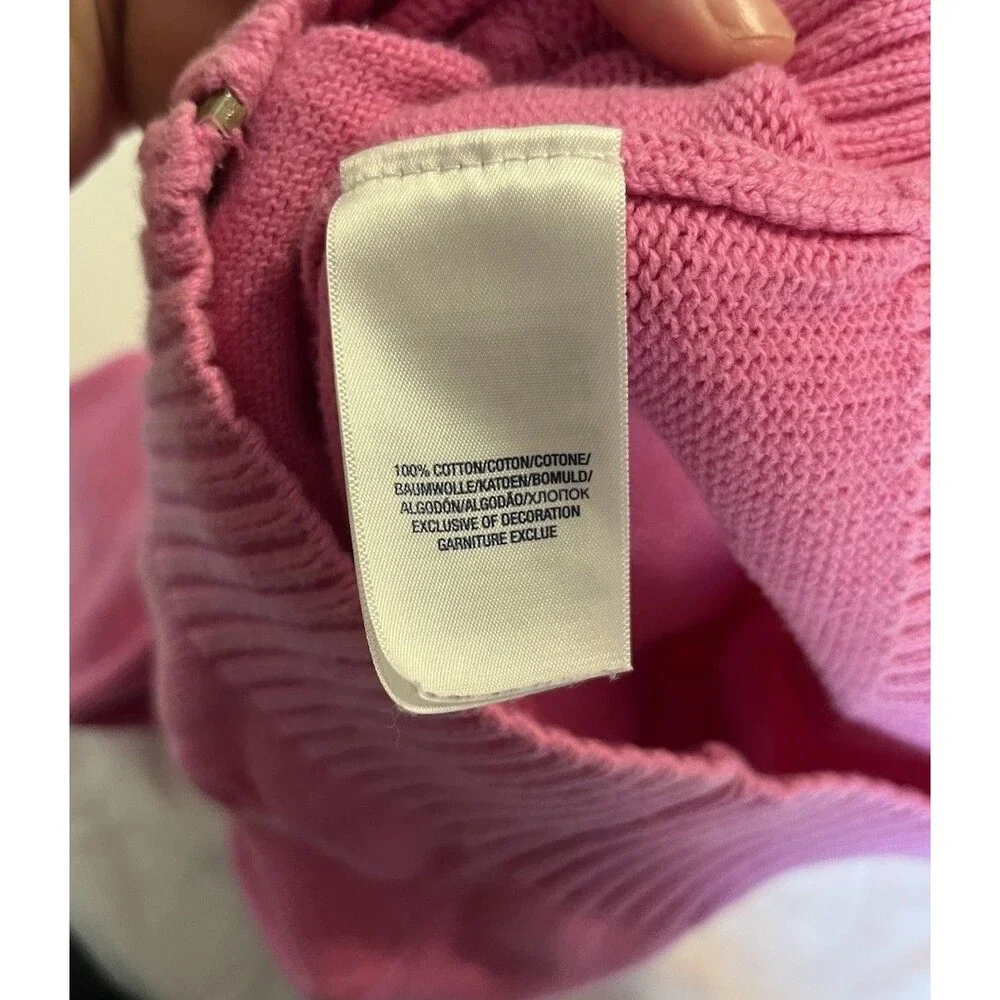 Ralph Lauren Girls Pink Full Zip Sweater Size M Rib Knit Collar Preppy